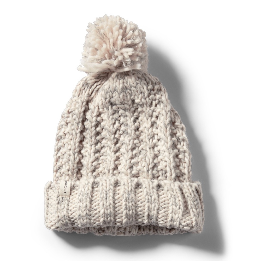 REI Co-op Wallace Lake beanie with pom pom | Dusty white/grey | Never worn